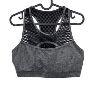 90 DEGREE BY REFLEX Sports Bra Women Size L Black Perforated Gray Gym Workout